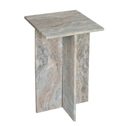 Benjara Levi Side End Table, 15 Inch Square Top, Geometric Gray Marble Base