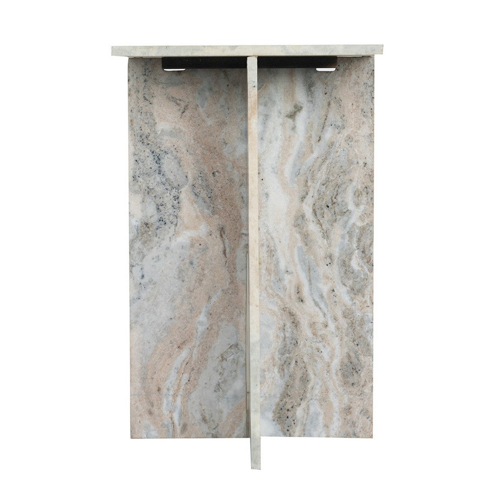 Benjara Levi Side End Table, 15 Inch Square Top, Geometric Gray Marble Base
