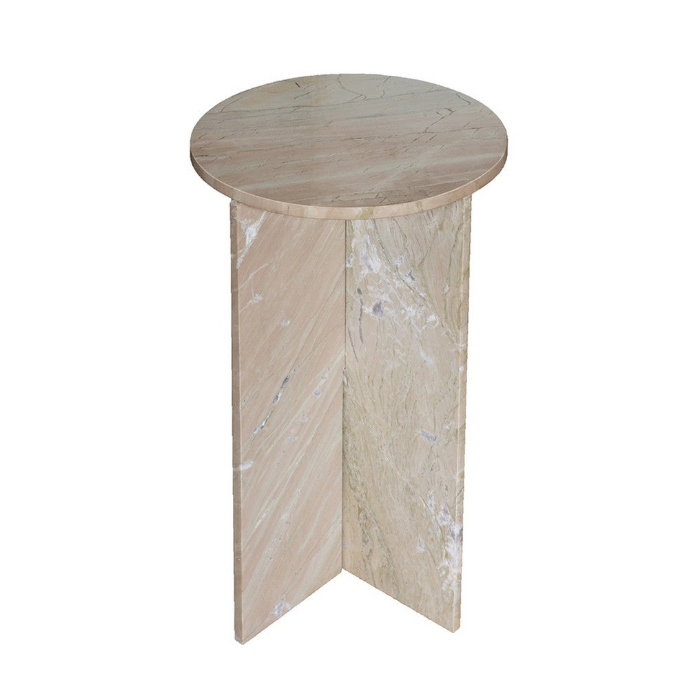 Benjara Levi Side End Table, 15 Inch Round Top, Geometric Gray Marble Base