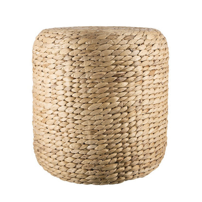 Benjara Vin Accent Ottoman, 15 Inch Round, Natural Water Hyacinth Woven Rope