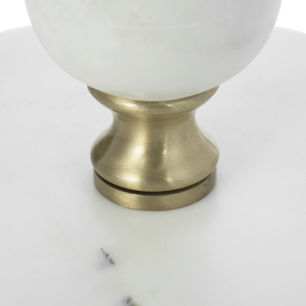 Benjara Siny Side End Table, 15 Inch Round Top, White, Gold Stacked Balls Base