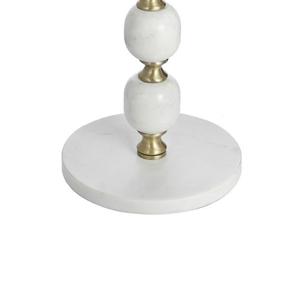 Benjara Siny Side End Table, 15 Inch Round Top, White, Gold Stacked Balls Base