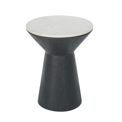 Benjara Peny Side End Table, 16 Inch White Marble Top, Black Angled Pedestal Base