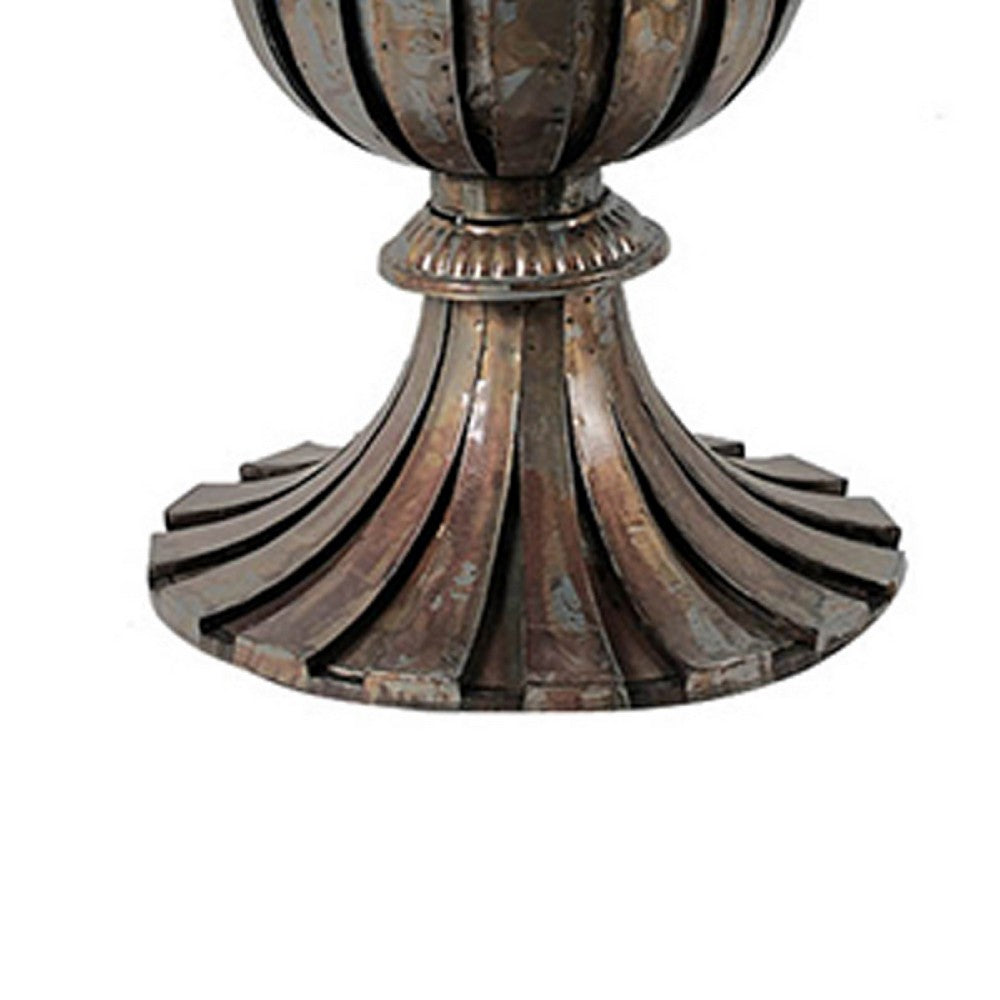 Benjara Dining Table, 60 Inch Round Clear Glass Top, Classical Bronze Metal Base