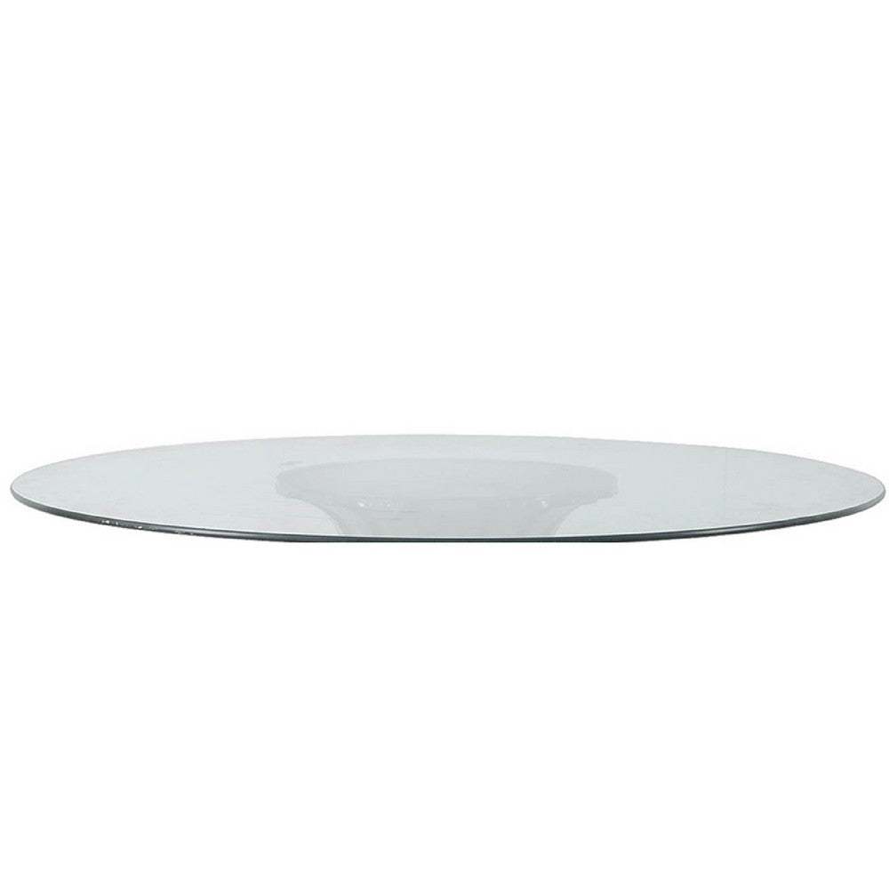 Benjara Dining Table, 60 Inch Round Clear Glass Top, Classical Bronze Metal Base