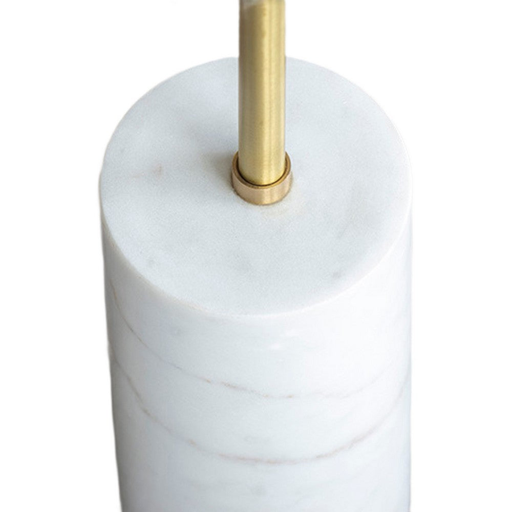 Benjara Lima Side End Table, 12 Inch Round Black Agate, Marble Cylinder Base