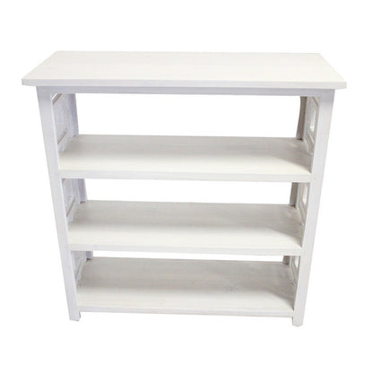 Benjara Sumo Console Table with 3 Shelves, Lattice Cutout Sides, White 36 Inch