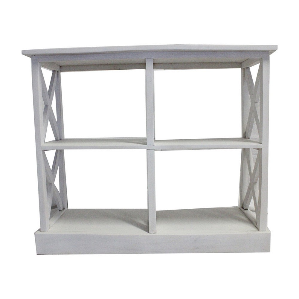 Benjara Console Table with 3-Tier Design, X Cutout Sides, White Wood 39 Inch