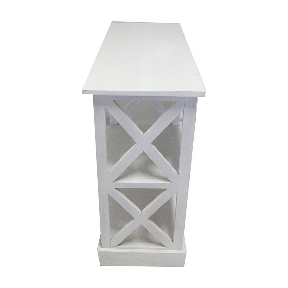 Benjara Console Table with 3-Tier Design, X Cutout Sides, White Wood 39 Inch