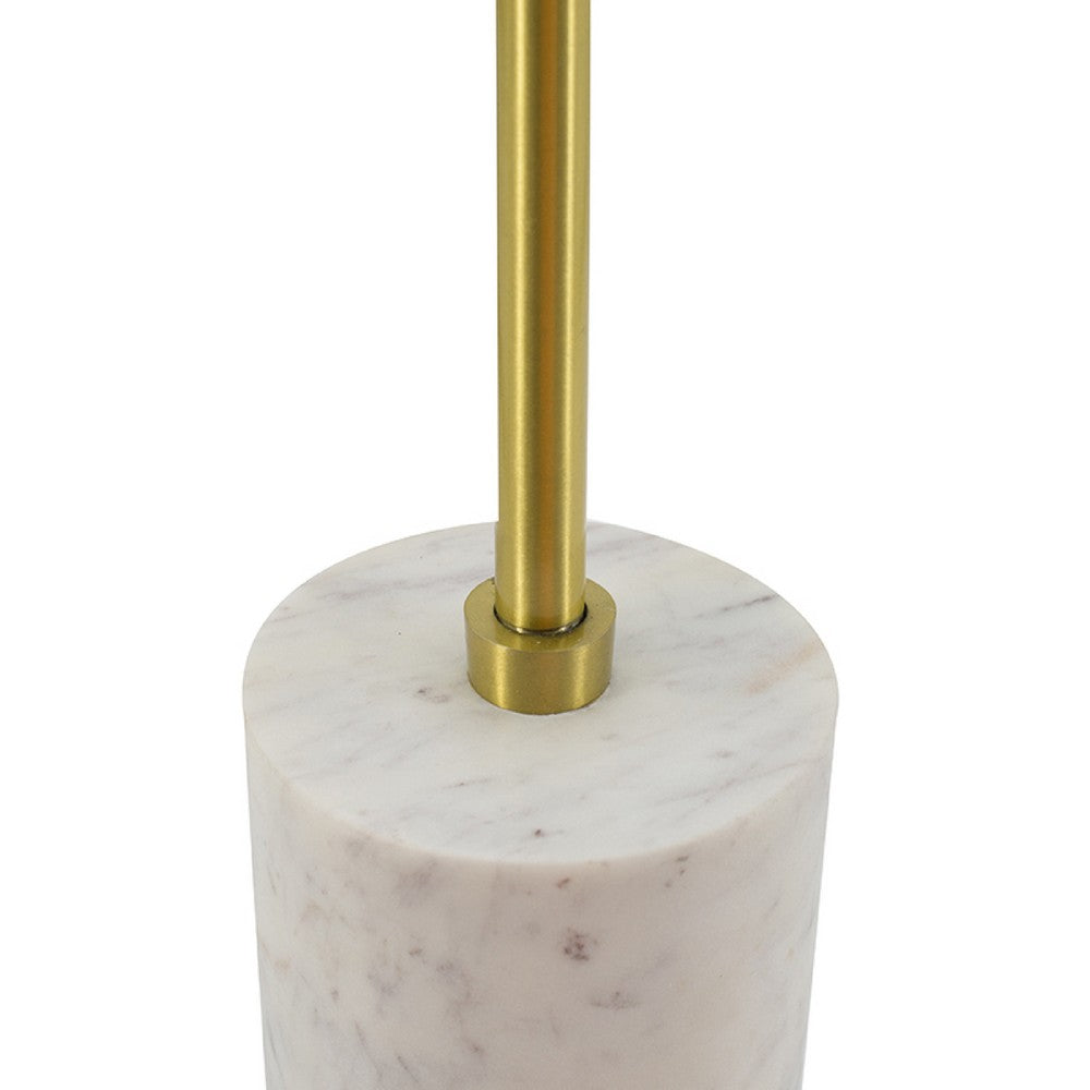 Benjara Gony Side End Table, 16 Inch Round, Brass Inlay, White Marble Pedestal