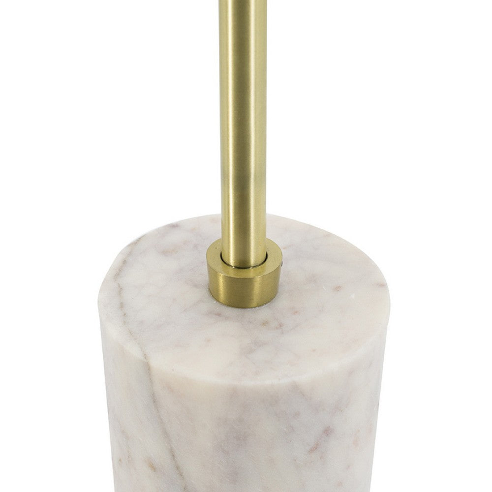Benjara Gony Side End Table, 16 Inch Flower Top, Brass Inlay, White Marble