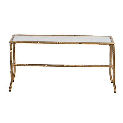 Benjara Coffee Table, 36 Inch Rectangular Glass Top, Antique Gold Iron Frame