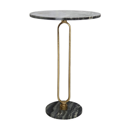 Benjara Side End Table, 16 Inch Round Marble Top, U-Shaped Gold Metal Stem, Black