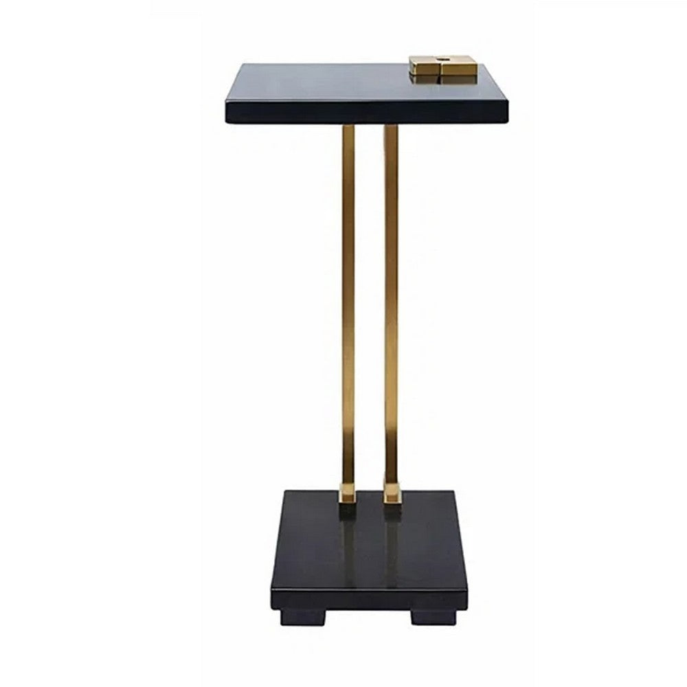 Benjara Dani Side End Table, Square Black Marble Top And Base, C Shape, 13 Inch