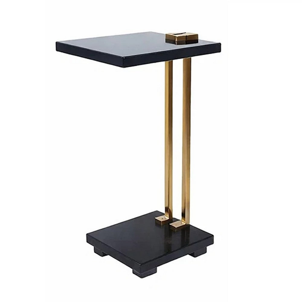 Benjara Dani Side End Table, Square Black Marble Top And Base, C Shape, 13 Inch