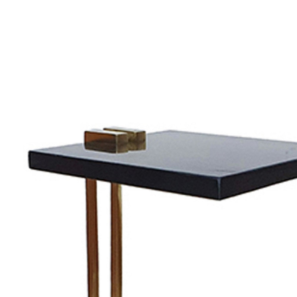 Benjara Dani Side End Table, Square Black Marble Top And Base, C Shape, 13 Inch