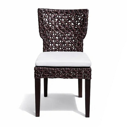 Benjara Dining Side Chair, Rattan Woven Seat And Back, Modern Black Wood Frame