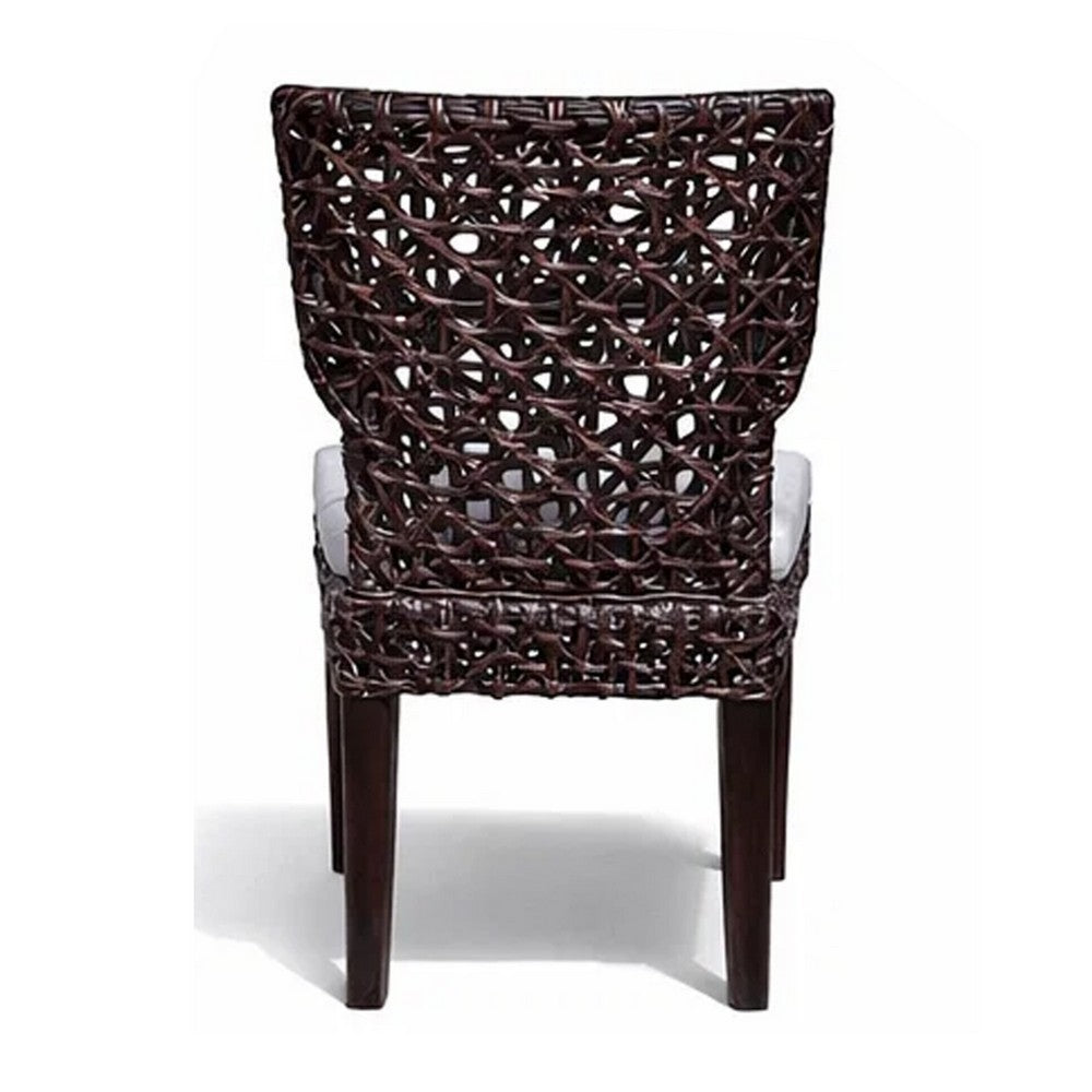Benjara Dining Side Chair, Rattan Woven Seat And Back, Modern Black Wood Frame