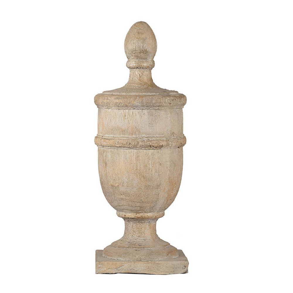 Benjara Chester Finial Tabletop Decor, Whitewashed Beige Polyresin, 22 Inch