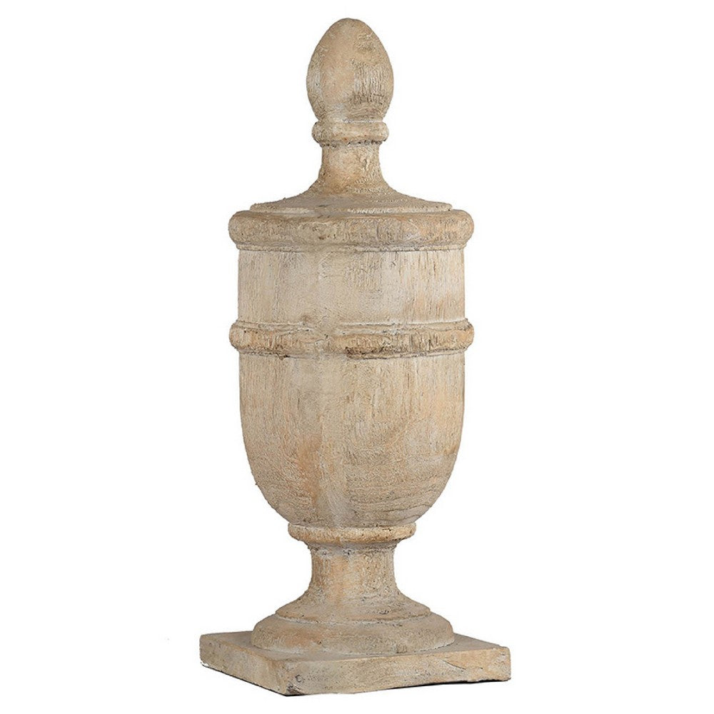 Benjara Chester Finial Tabletop Decor, Whitewashed Beige Polyresin, 22 Inch