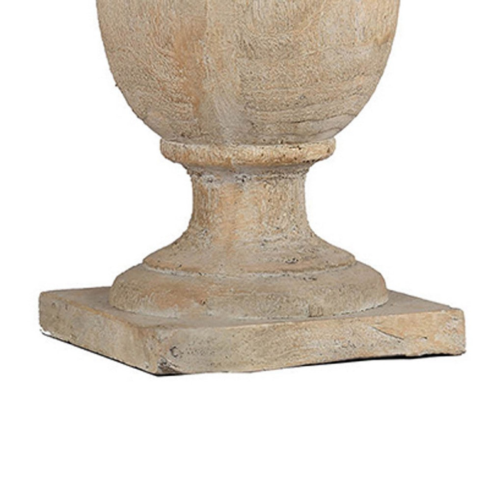 Benjara Chester Finial Tabletop Decor, Whitewashed Beige Polyresin, 22 Inch