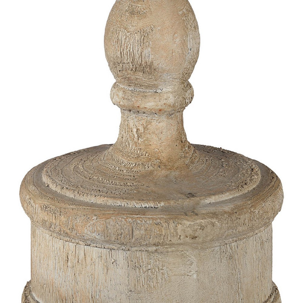 Benjara Chester Finial Tabletop Decor, Whitewashed Beige Polyresin, 22 Inch