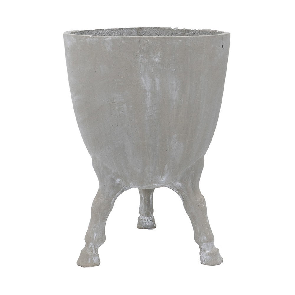Benjara Decorative Planter with Tripod Legs, 22 Inch Gray Cement, Modern Style