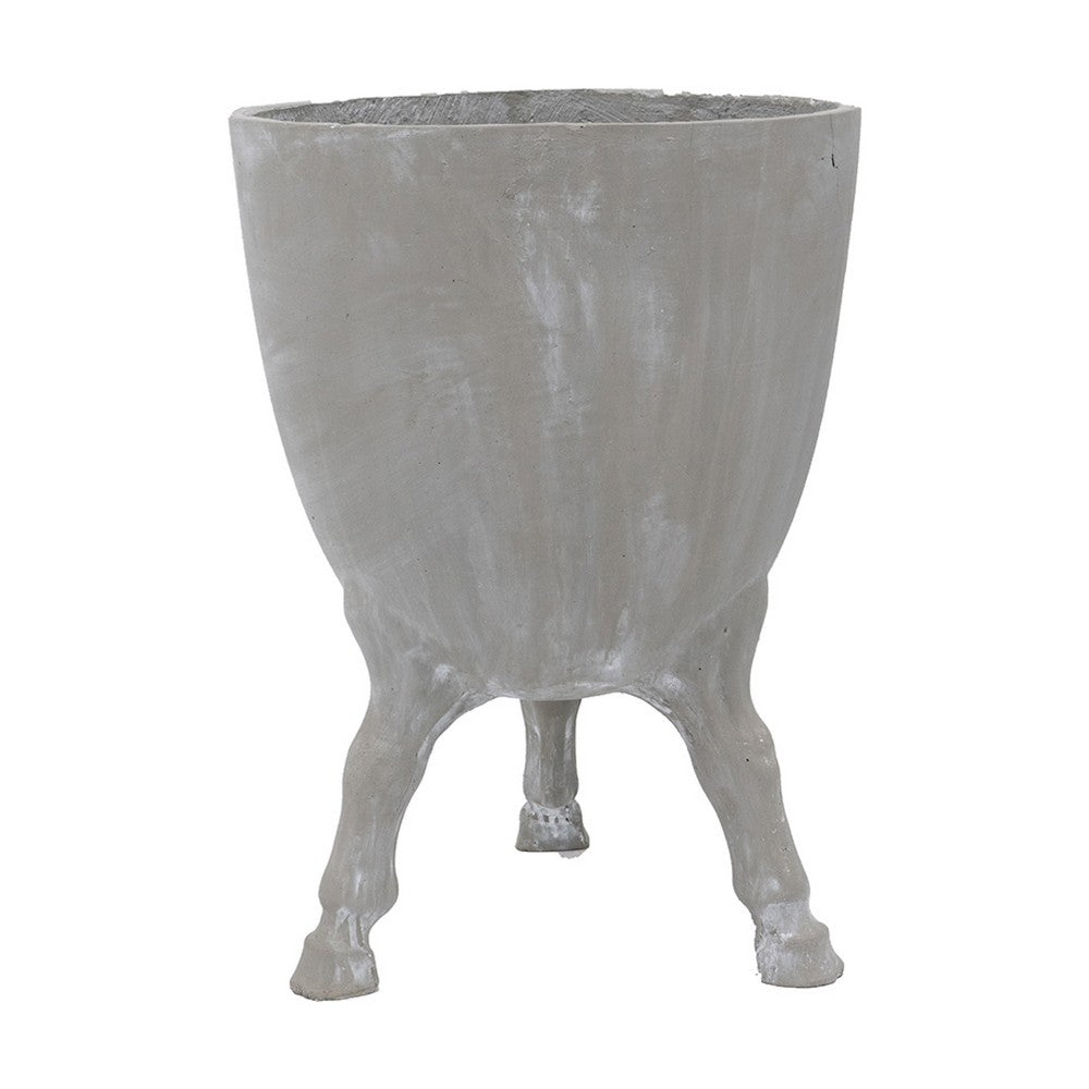 Benjara Decorative Planter with Tripod Legs, 22 Inch Gray Cement, Modern Style
