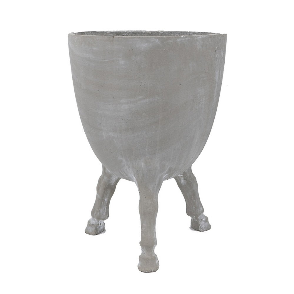 Benjara Decorative Planter with Tripod Legs, 22 Inch Gray Cement, Modern Style