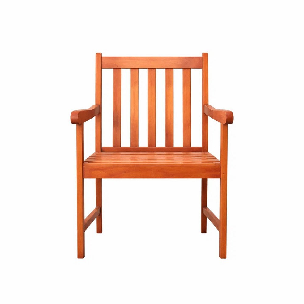 Benjara Ari Outdoor Dining Armchair with Slatted Back, Natural Reddish Brown