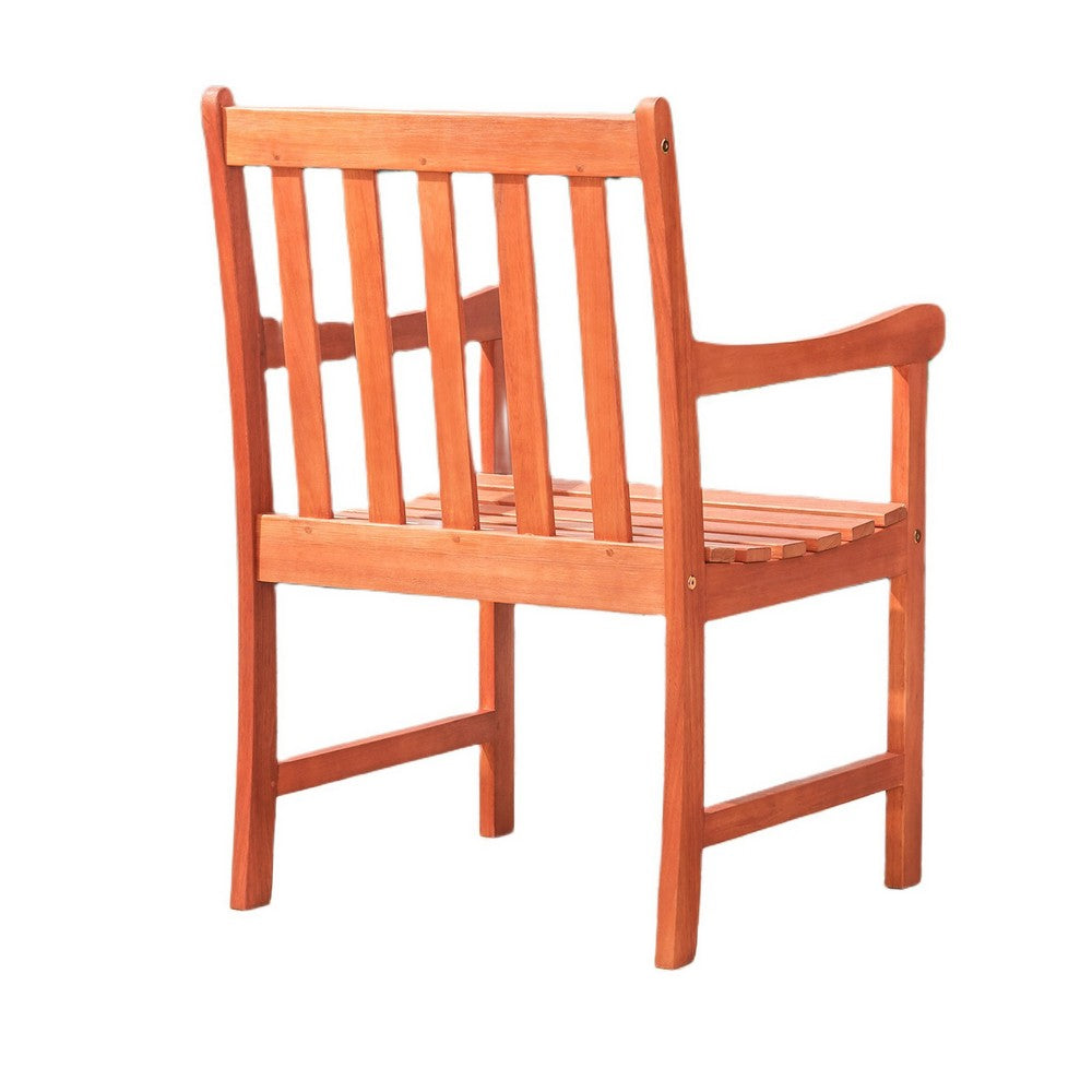 Benjara Ari Outdoor Dining Armchair with Slatted Back, Natural Reddish Brown