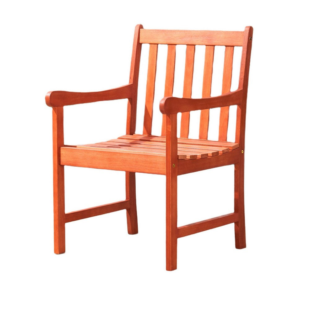 Benjara Ari Outdoor Dining Armchair with Slatted Back, Natural Reddish Brown