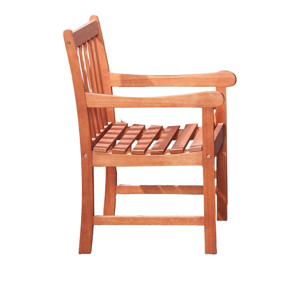 Benjara Ari Outdoor Dining Armchair with Slatted Back, Natural Reddish Brown