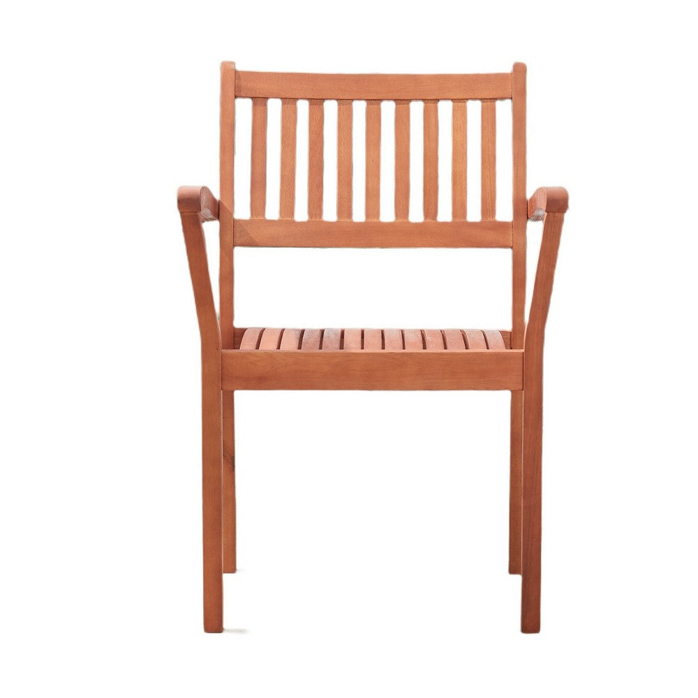 Benjara Ceri Outdoor Dining Armchair Set of 2, Slatted Back, Reddish Brown