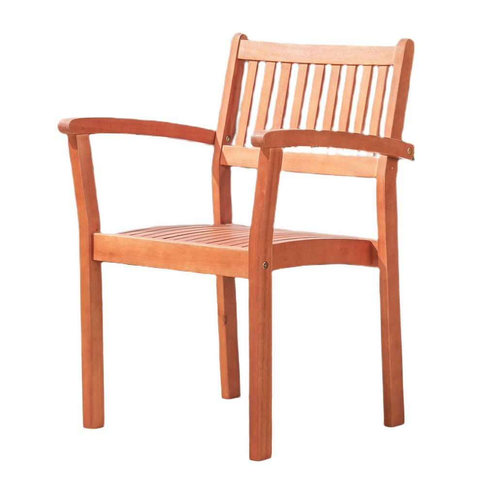 Benjara Ceri Outdoor Dining Armchair Set of 2, Slatted Back, Reddish Brown