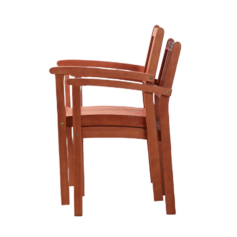 Benjara Ceri Outdoor Dining Armchair Set of 2, Slatted Back, Reddish Brown
