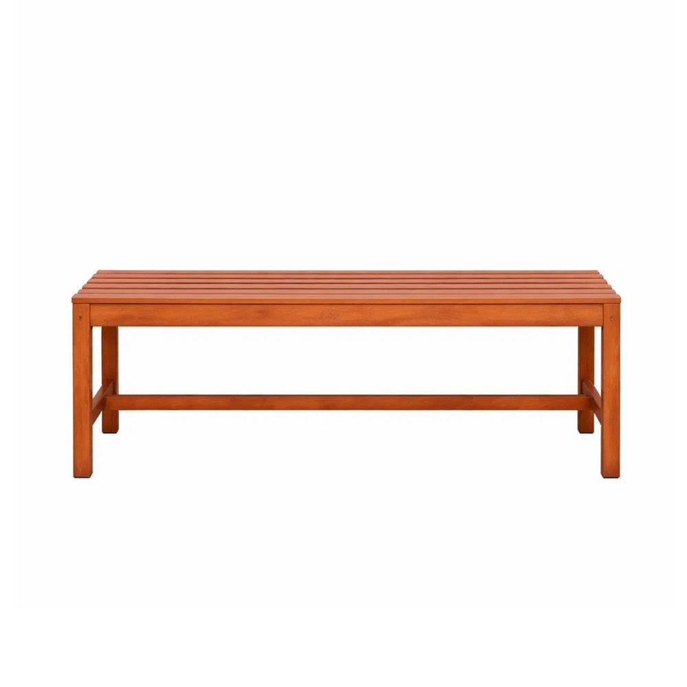 Benjara Emio 3 Seater Outdoor Bench, Reddish Brown Slatted Design, 59 Inch