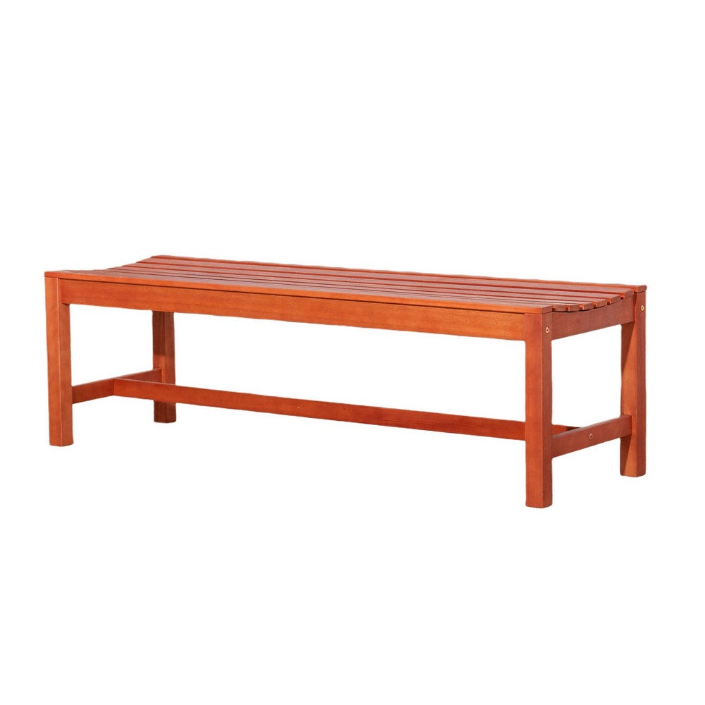 Benjara Emio 3 Seater Outdoor Bench, Reddish Brown Slatted Design, 59 Inch