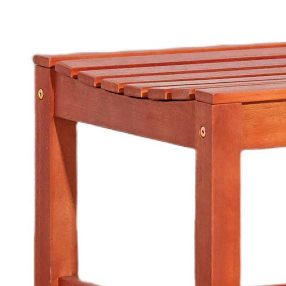 Benjara Emio 3 Seater Outdoor Bench, Reddish Brown Slatted Design, 59 Inch