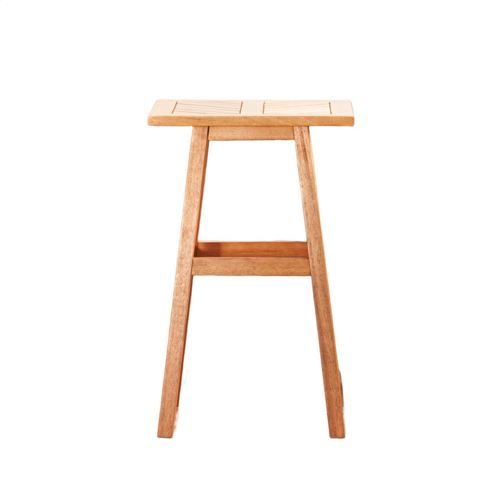 Benjara Heno Outdoor Dining Table, 18 Inch Top, Honey Brown Eucalyptus Wood