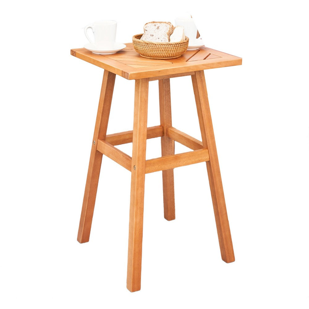 Benjara Heno Outdoor Dining Table, 18 Inch Top, Honey Brown Eucalyptus Wood