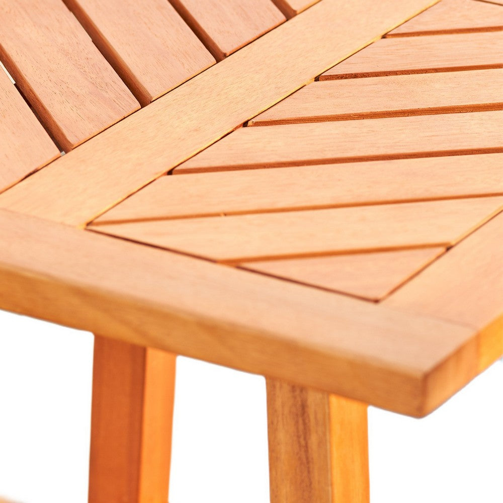Benjara Heno Outdoor Dining Table, 18 Inch Top, Honey Brown Eucalyptus Wood