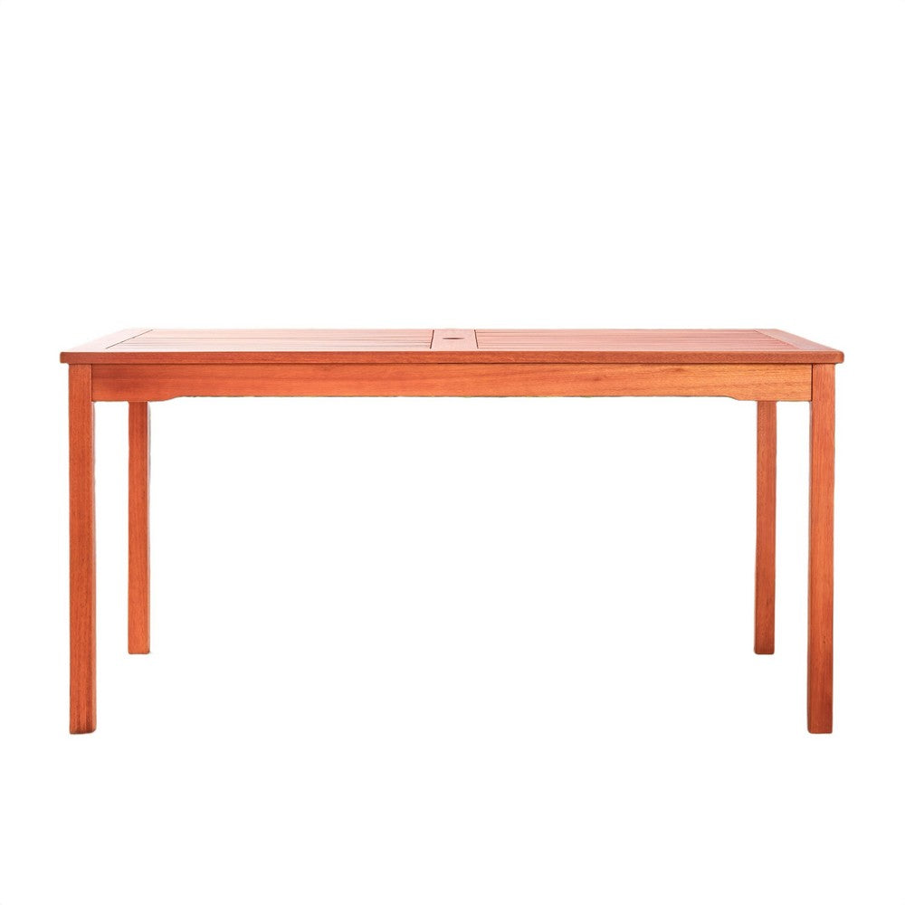 Benjara Ceri Outdoor Dining Table with Umbrella Hole, 59 Inch Top, Reddish Brown