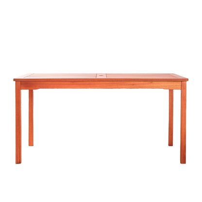 Benjara Ceri Outdoor Dining Table with Umbrella Hole, 59 Inch Top, Reddish Brown