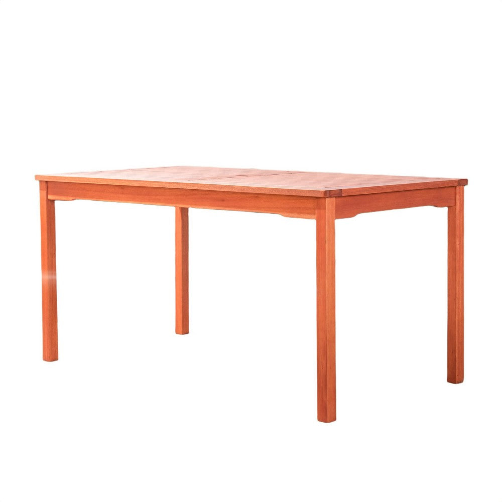 Benjara Ceri Outdoor Dining Table with Umbrella Hole, 59 Inch Top, Reddish Brown