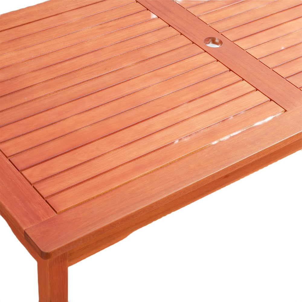 Benjara Ceri Outdoor Dining Table with Umbrella Hole, 59 Inch Top, Reddish Brown