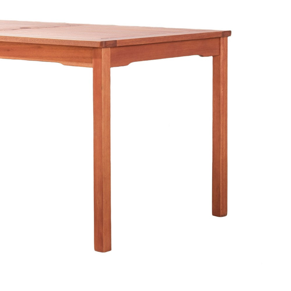 Benjara Ceri Outdoor Dining Table with Umbrella Hole, 59 Inch Top, Reddish Brown
