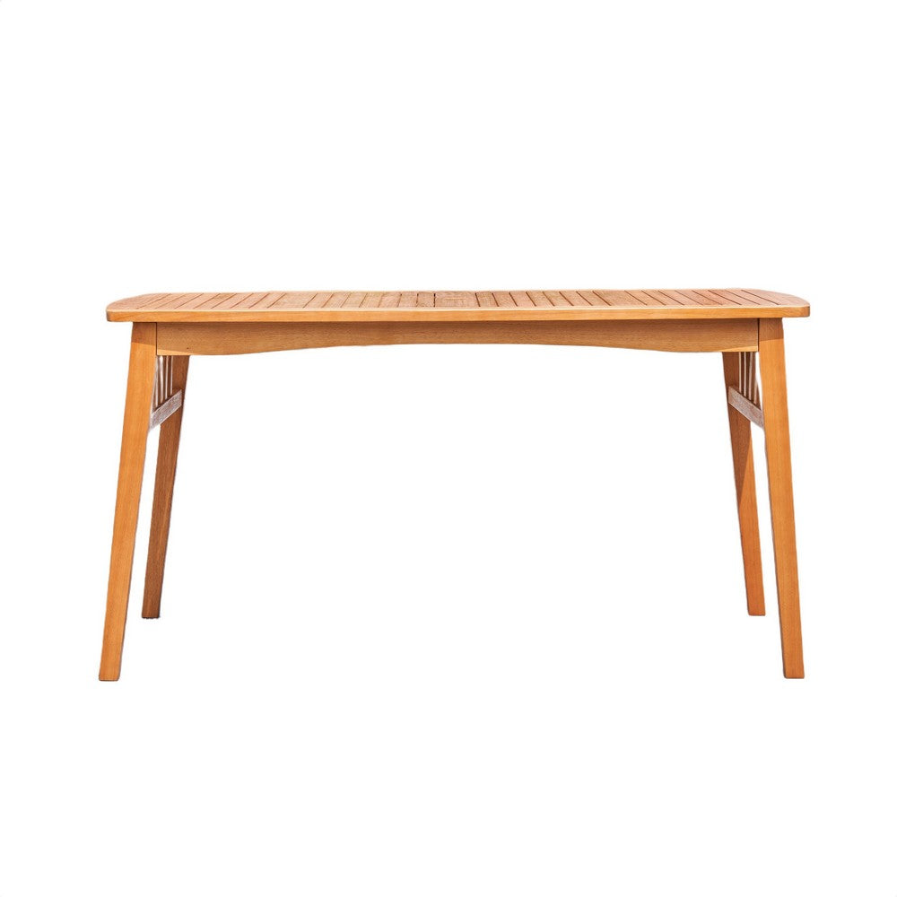 Benjara Heno Outdoor Dining Table with Umbrella Hole, 59 Inch Top, Light Brown