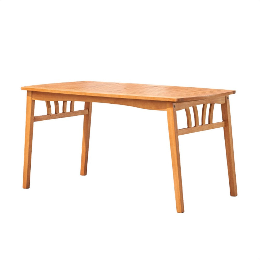 Benjara Heno Outdoor Dining Table with Umbrella Hole, 59 Inch Top, Light Brown