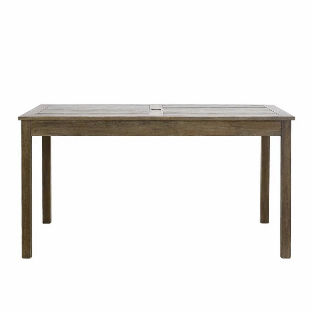 Benjara Ceri 6 Seater Outdoor Dining Table w Umbrella Hole, Graywash 59 Inch Top